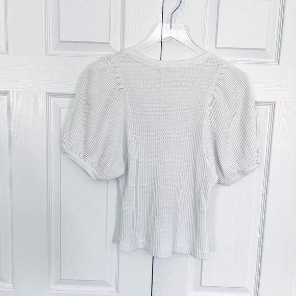 Free People One Hayden Thermal Waffle Knit Puff Sleeve Top in White - Picture 7 of 7